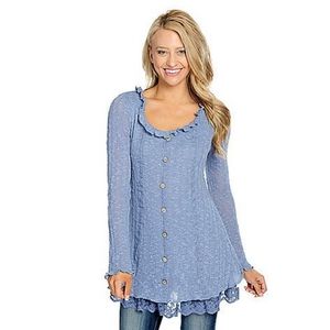 Knit and Mesh Front Button Tunic